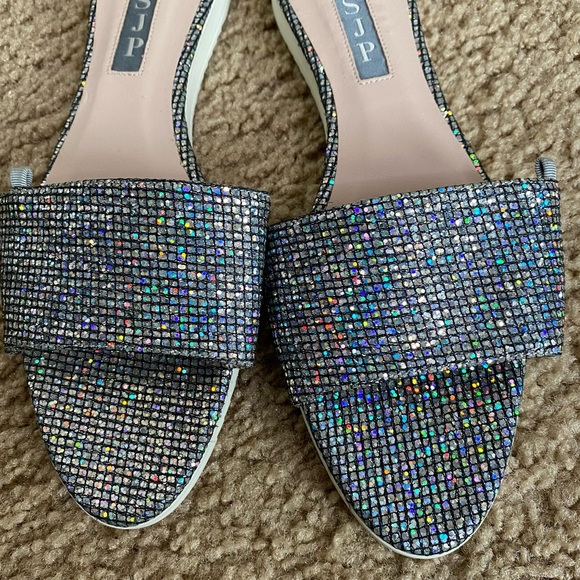SJP by Sarah Jessica Parker Silver Women's Tropez Glitter Slide Sandals 37(7) - Picture 8 of 8